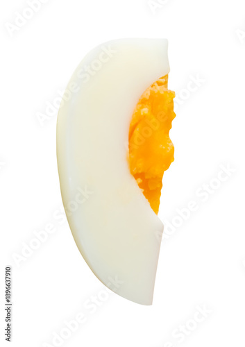 Cooked or boiled unpeeled chicken egg with egg yolk in  quarter isolated on white background with clipping path