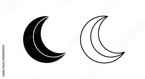 Minimalist black and white crescent moon icons Vector