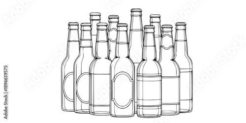 Set of beer bottle outline vector illustration line art coloring book page
