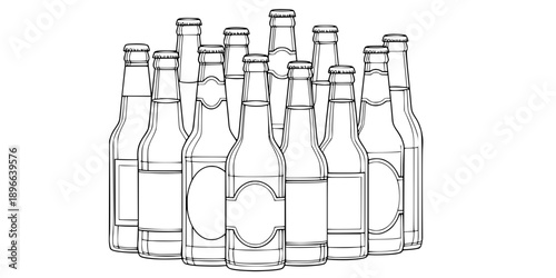 Set of beer bottle outline vector illustration line art coloring book page
