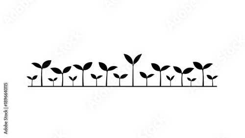 A row of small plants growing in a line, vector illustration.