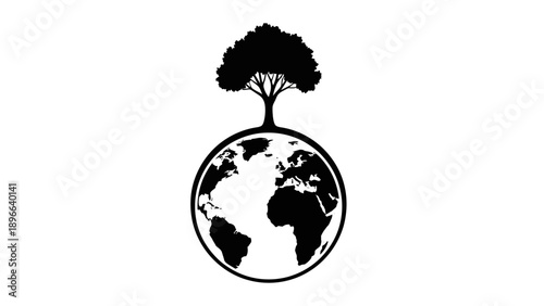 Ecological concept with tree growing on planet Earth silhouette.
