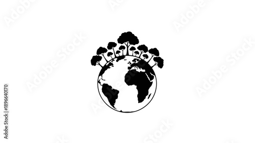 Stylized vector graphic of trees growing on top of the earth, symbolizing environmental conservation.