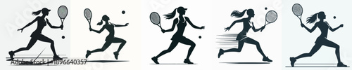  A Silhouette Woman Playing Tennis Vector Illustration