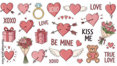 Valentines Day Collection of Romantic Symbols and Gifts.