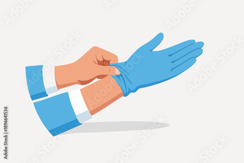Healthcare professional hand pulling on a blue medical protection glove
