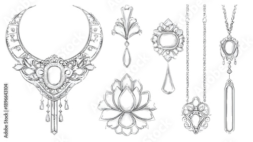 Elegant Jewelry Line Art Design Concept Vector with Outline Isolated