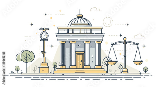 Modern Law Firm Design Concept with Outlines on White Background