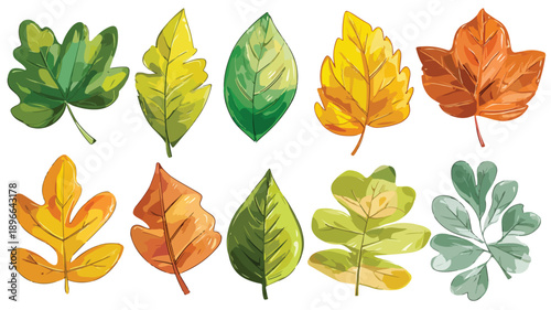 Colorful Cartoon Style Leaves Clipart Vector Illustration for Design Projects