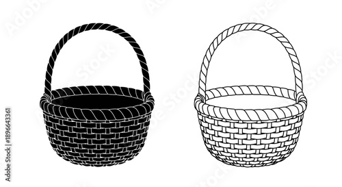 Handmade basket weaving designs black white illustration Vector