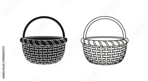 Handwoven basket set rustic wicker natural Vector