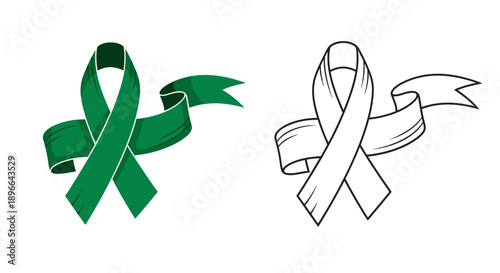 Green awareness ribbon cancer support symbol Vector