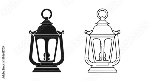 Classic lantern design black white vintage lighting Vector