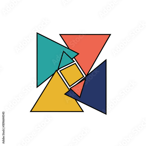 Geometric Abstract Design with Intersecting Triangles and Square.