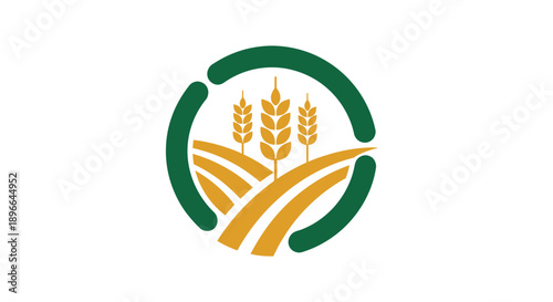 Wheat field and crops in a circular green frame representing agriculture and farming.