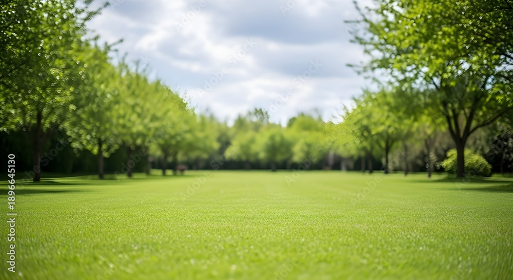 Obraz premium Natural agriculture landscape with lush green grass and trees