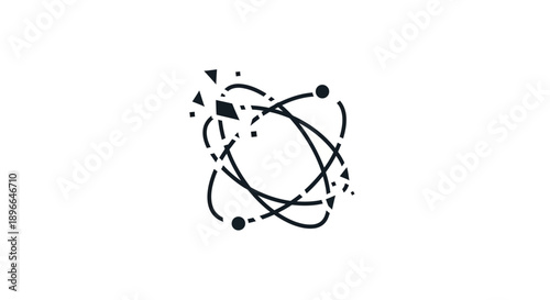 Black and white atomic symbol design.