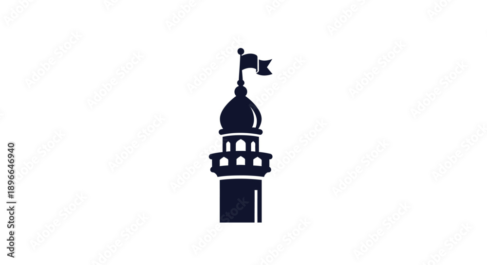 Obraz premium Tower with dome and flag on top.