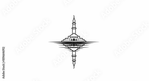 Black and white illustration of mosque.
