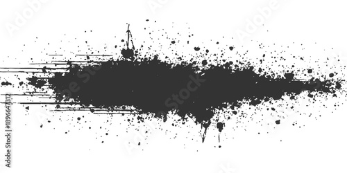 Black grunge ink splatter vector background with drips stains and paint splashes