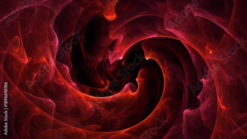 A mesmerizing abstract swirl of deep red and crimson hues creating a dynamic, flowing pattern with a dark, mysterious core.