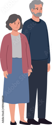 Elderly Couple Standing Together Peaceful Senior Man And Woman Minimalist Pixel Art