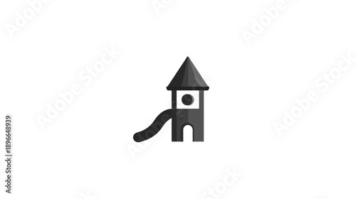 A simple illustration of a stylized playground structure with a slide and tower