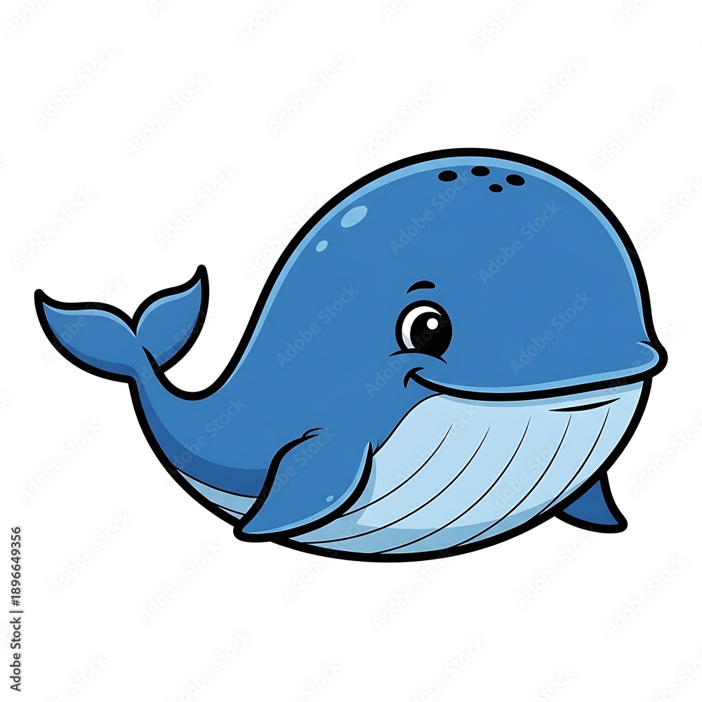 Naklejka premium Cartoon Whale Illustration on White Background.