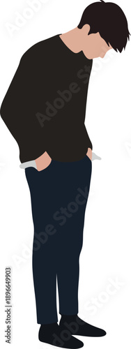 Pixel Art Man Black Sweater Blue Pants Looking Down Isolated