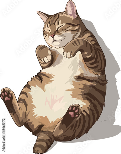 Pixel Art Tabby Cat Sleeping Belly Up White Background Soft Shadow