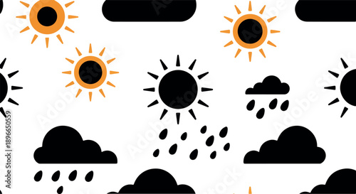 Seamless Pattern Sunny And Rainy Clouds Sun Icons White Background