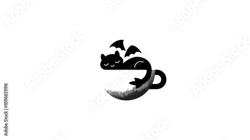 A stylized image featuring a cartoon cat with wings sleeping in a cup of coffee