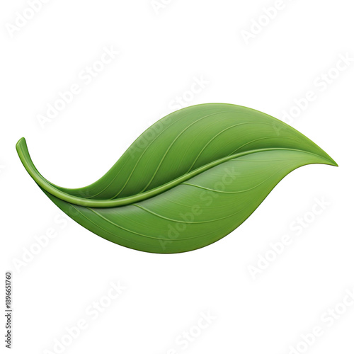 Realistic 3D Rendering of a Green Leaf with Subtle White Outline on Gradient Green Background