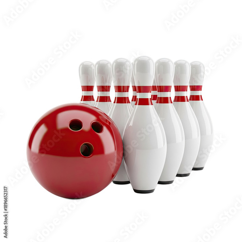 Red Bowling Ball and Pins Studio Lighting with Soft Red Gradient Background