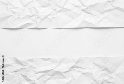 Crumpled White Paper  with Blank Center Strip For Copy Space