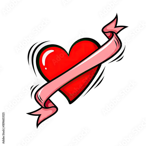 Red Heart with Pink Ribbon on Gradient Red Background