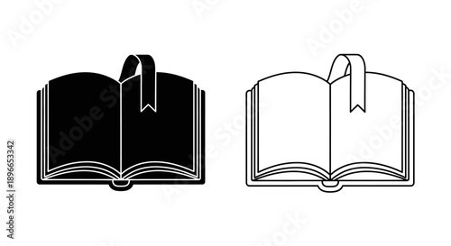 Black and white book icon set with ribbon bookmarks Vector