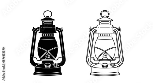 Vintage lantern illustration black white Vector
