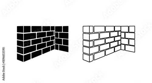 Brick wall corner black white illustration Vector