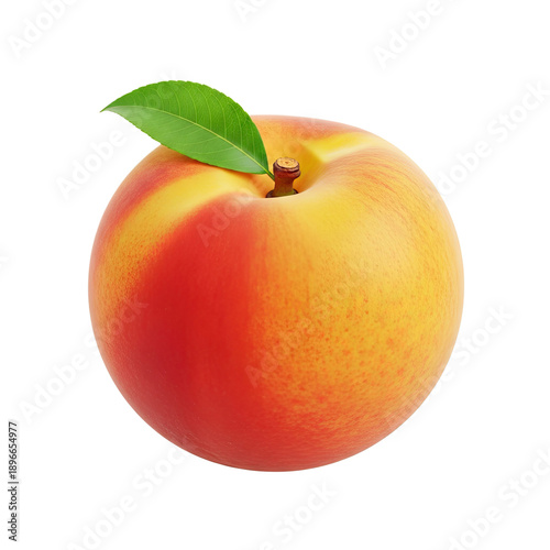 Ripe Peach with Green Leaf and Soft Glow Isolated on Gradient Background