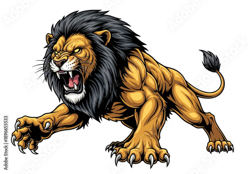 Fierce Roaring Lion Illustration with Sharp Claws – Powerful Wildlife Vector Art