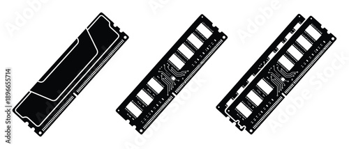 Computer ram memory modules set isolated on transparent background memory stick hardware vector icons.