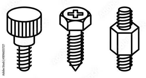 Computer screws hardware motherboard pc case cooler screws standoffs fastening mounting components.