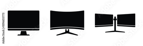 Computer monitors flat and curved display vector illustration for advertising isolated on background.