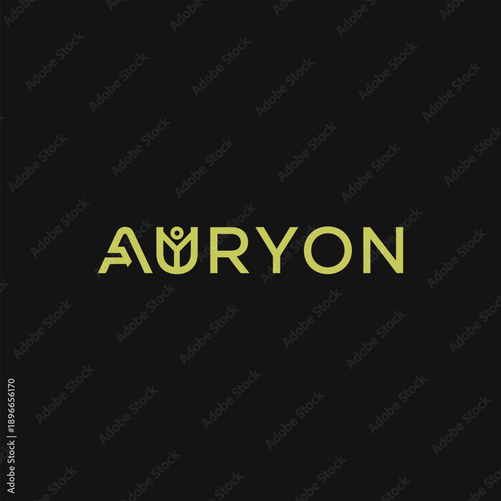 Fototapeta premium AURYON logo design with stylized human plant symbol on dark background