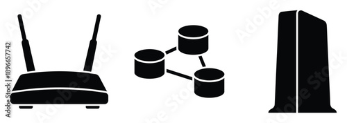 Set of router storage and modem icons vector illustration in flat style isolated.