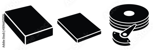 Three types of hard disk drive hdd or ssd for computer component vector illustration.