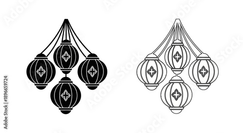 Asian lanterns decorative hanging ornaments Vector