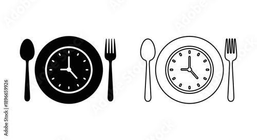 Clock dinner time icon set Vector