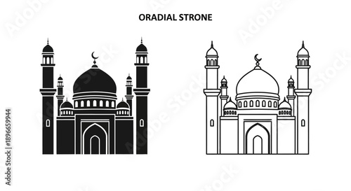 Islamic mosque architecture black and white Vector